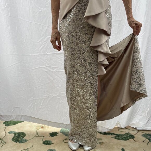 Eliza J Size 6 Beige Silver Accented Full Length Gown - Picture 6 of 16